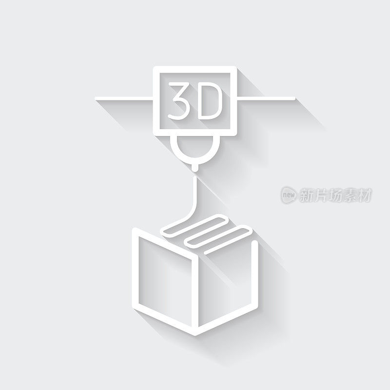 3 d打印机。图标与空白背景上的长阴影-平面设计